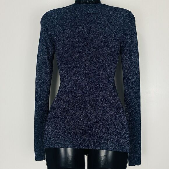 D&G DOLCE & GABBANA Metallic Blue Knit V Neck Sweater Top Size XS/S - Picture 6 of 11